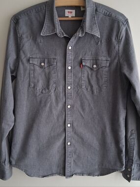 Levis Grey Denim Shirt With Stretch Medium GUC